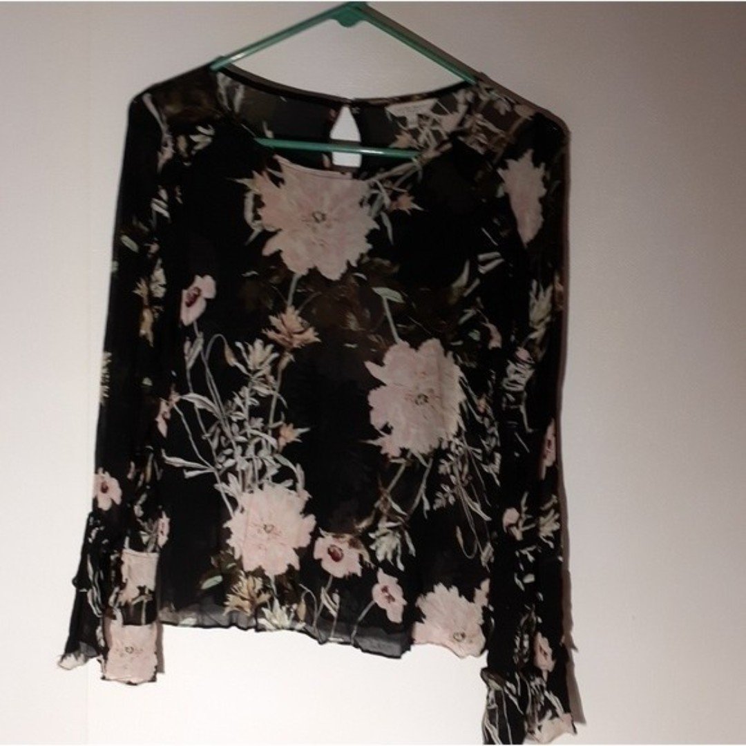 Promotions  Lucky Brand black floral top s shirt blouse small ruffled shirt hRIkn82Hx Cool