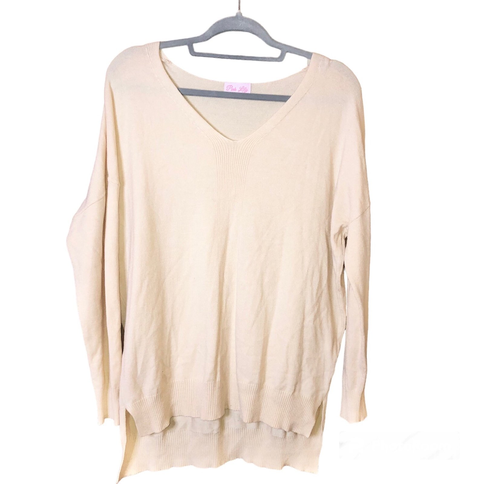Wholesale price Pink lily V Neck High Low Dolman Sweate