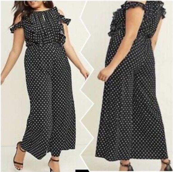 Popular Lane Bryant Plus Size Black Polka Dot Ruffle Jumper Jumpsuit Dress 16 new!!! ixtUxqORO Discount