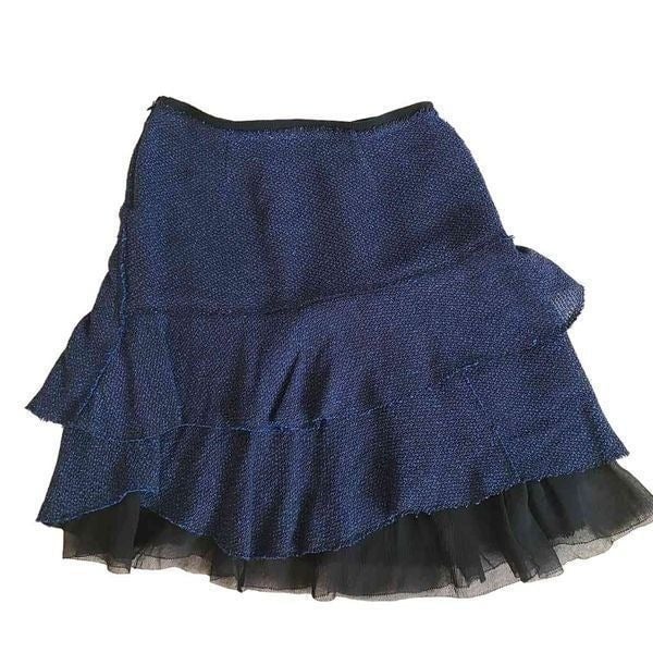 Classic Elie Tahari Layered Ruffled Blue and Black Skirt o1n4wzp83 Outlet Store