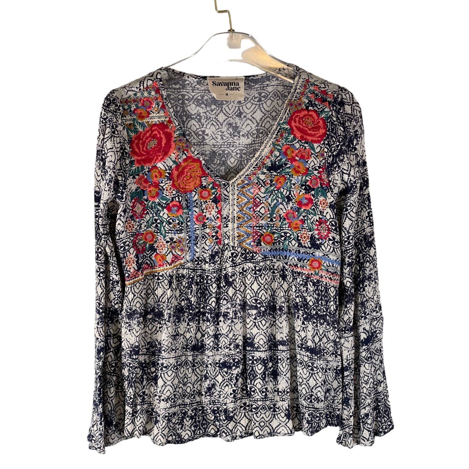Stylish Savannah Jane Floral Embroidered Blouse With Be