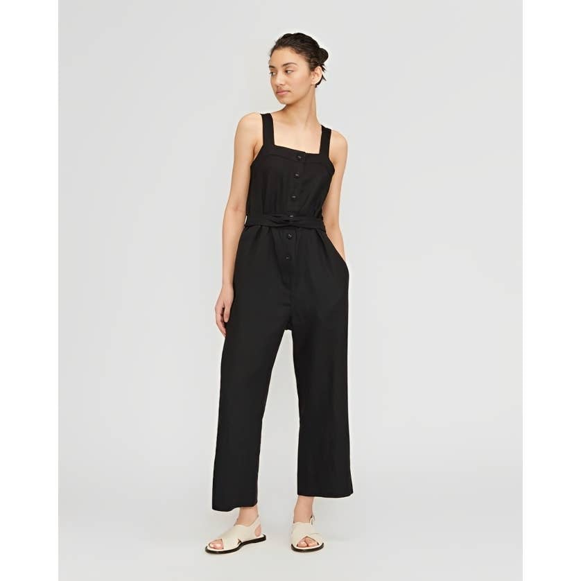 Nice Everlane The Linen Jumpsuit in Black Size 6 Sleeve