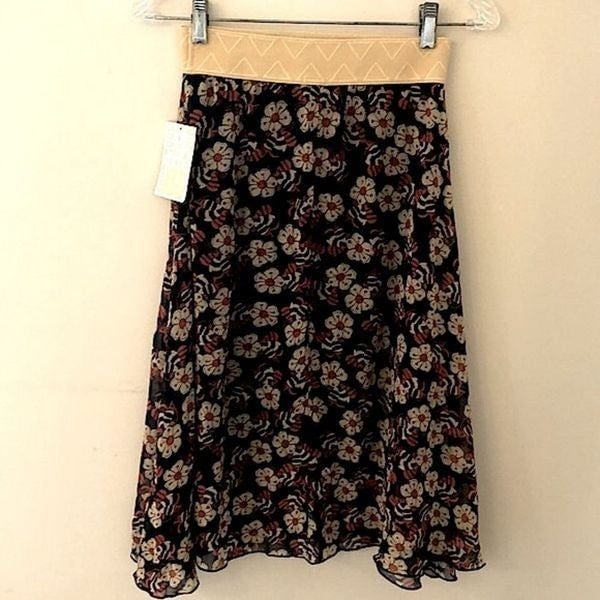 Discounted LuLaRoe midi full skirt floral leaf print tan brown orange elastic waist XXS NaeGHnvZk US Sale