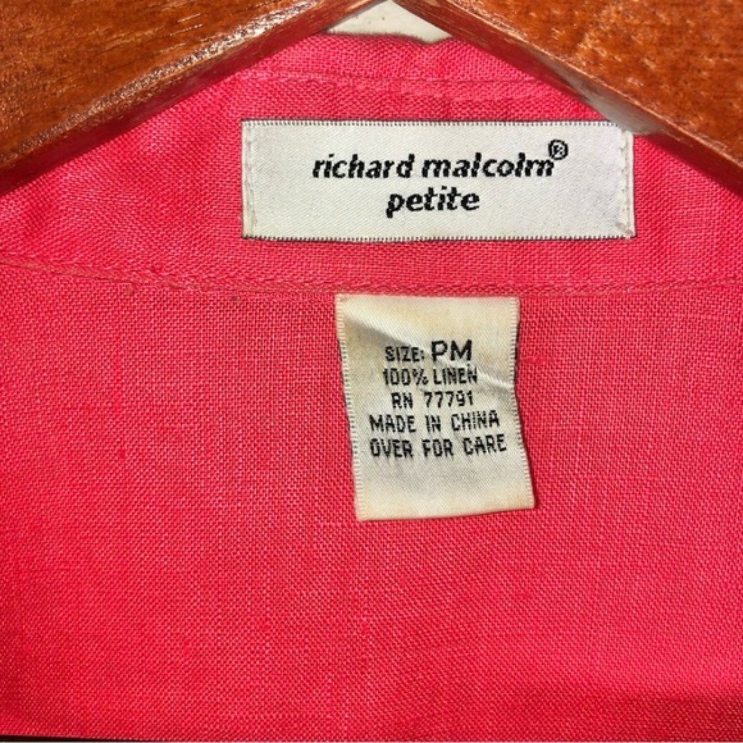 the Lowest price Vintage Coral Pink Linen 3/4 Sleeve Pintuck Pleat Button Front Shirt M86URbJ3E US Outlet
