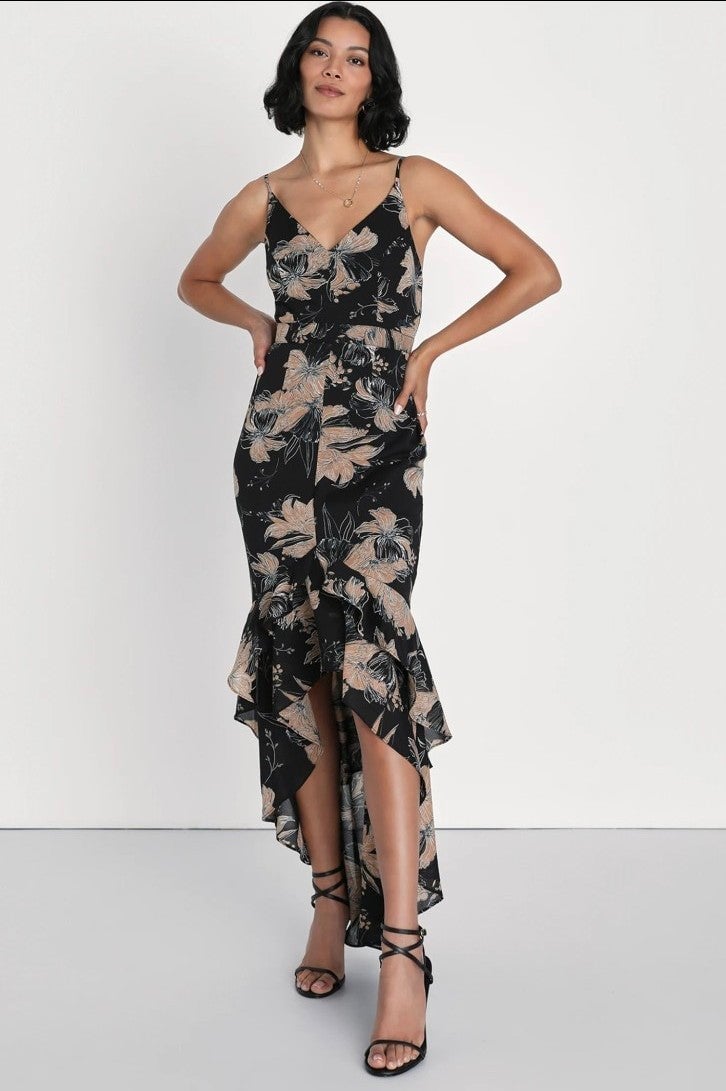 Personality Black Floral Print High Low Maxi Mermaid Dress Lulus npuHWFr3p Online Exclusive
