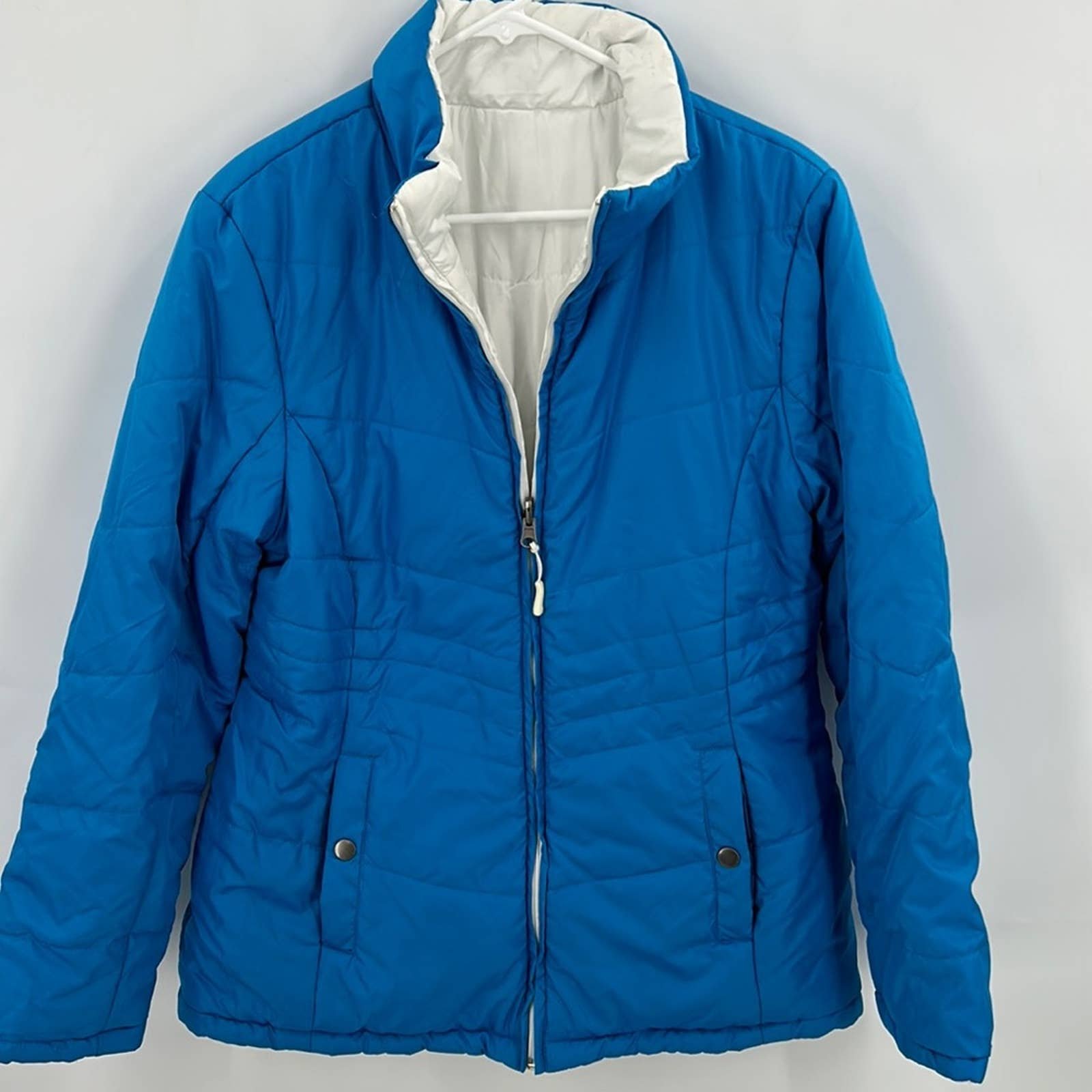 Exclusive Athletech Women´s Reversible Blue & White Quilted Puffer Jacket Size Large IGUv2lHfd Store Online