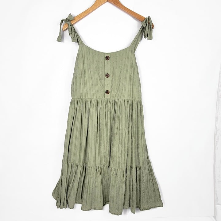 reasonable price Torrid Dress Size 00 Textured Gauze Sage Green Lined Tiered Tied Shoulders heUChlM44 Factory Price
