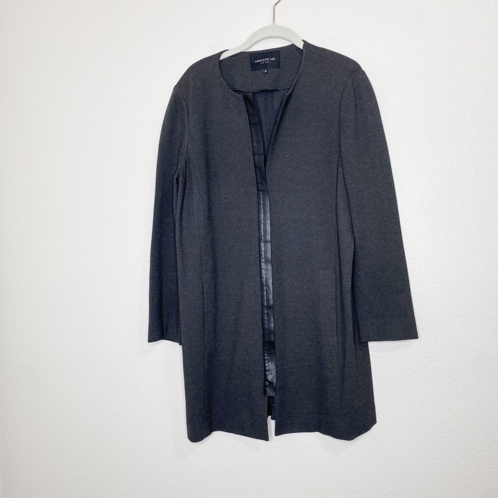 where to buy  Lafayette 148 dark grey black trimmed long line jacket size medium joE4B5pnu US Outlet