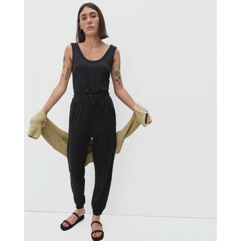 Amazing Everlane The French Terry Jumpsuit Sleeveless Drawstring Pockets Black S OsLcbbp41 Low Price