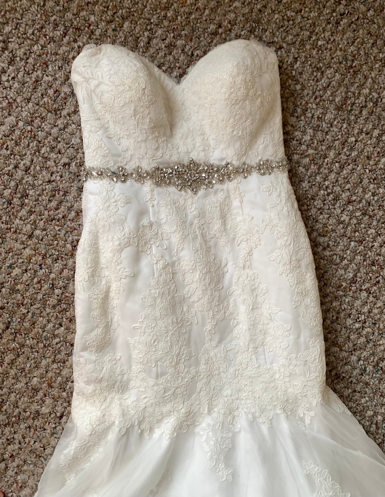 reasonable price soft white lace strapless trumpet wedding dress 4 PETITE iA9tTAZ9P hot sale