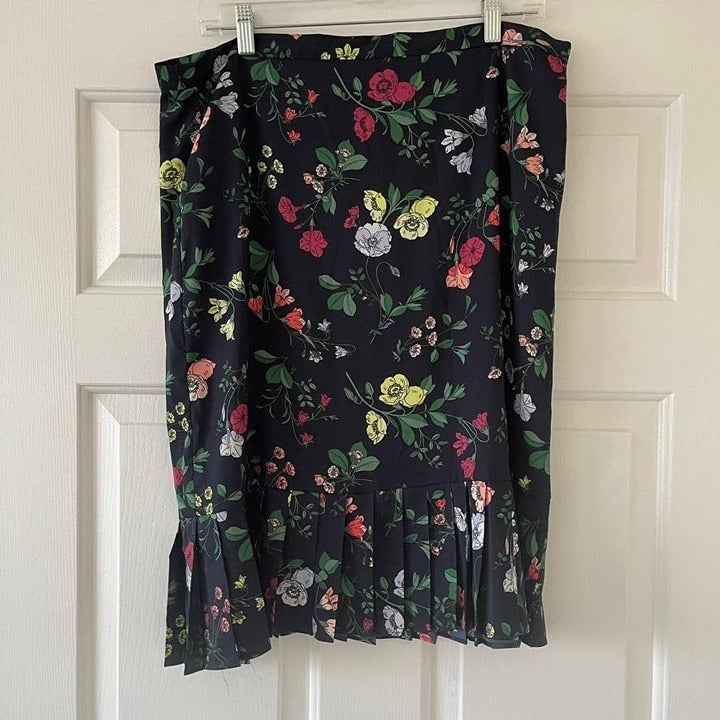 Affordable Size 14 Ann Taylor Navy Floral Print Pencil Skirt with Ruffle Hem hDkjjAvfU US Sale
