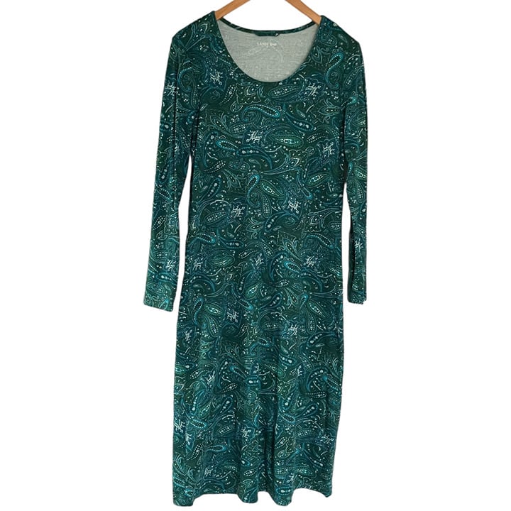 Cheap Lands End Supima Cotton Nightgown Small S Teal Green Paisley Long Sleeve KakRvzT0q Cool