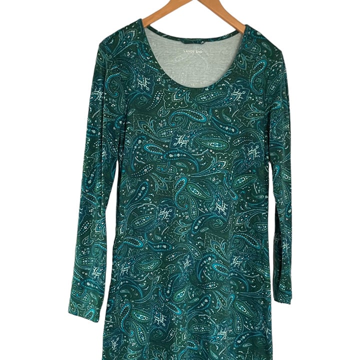 Cheap Lands End Supima Cotton Nightgown Small S Teal Green Paisley Long Sleeve KakRvzT0q Cool