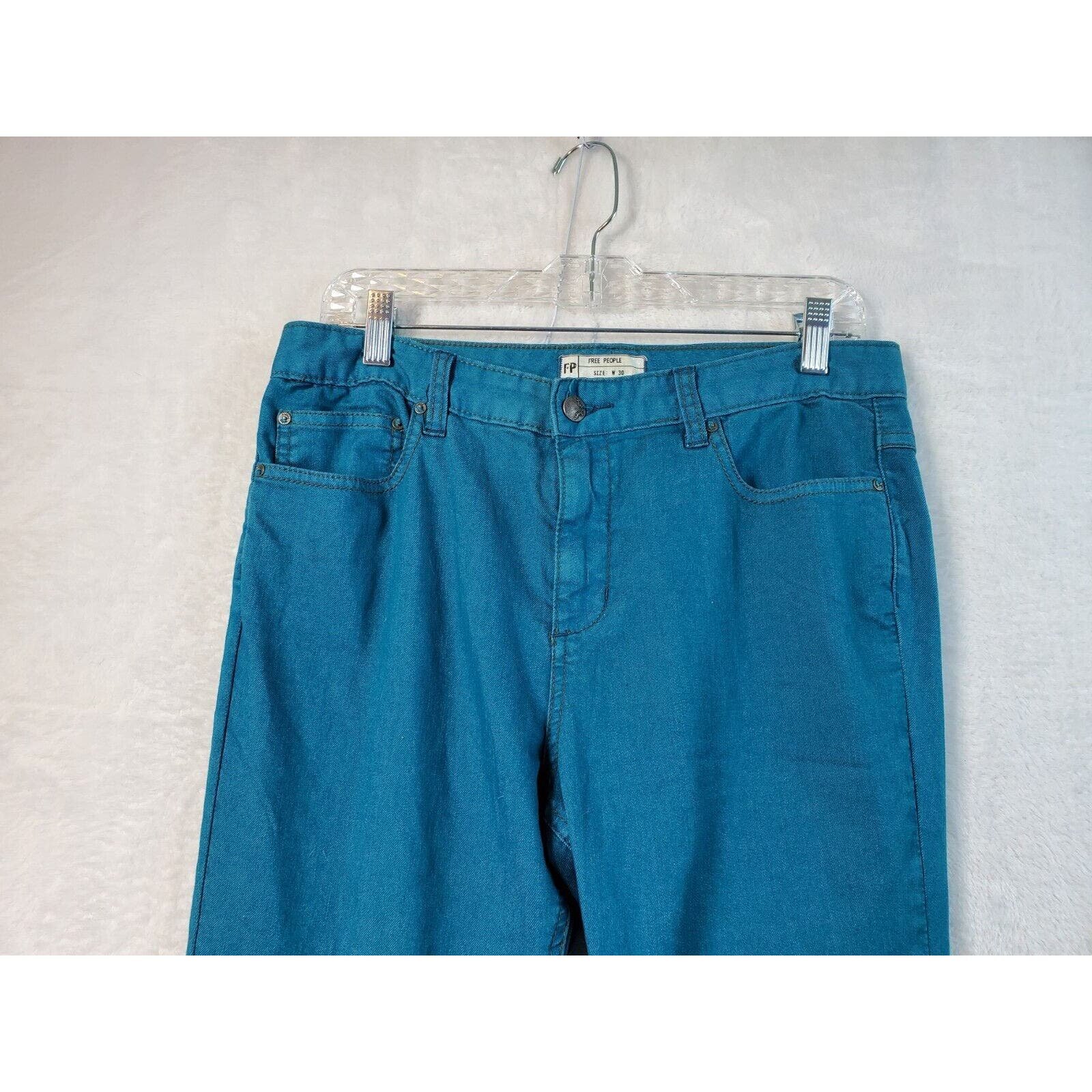 Discounted Free People Pants Womens Size 30 Teal Pockets Straight Leg Belt Loops Pull On LiUIj2IAL Outlet Store