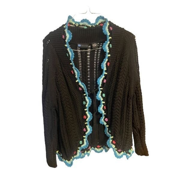 Special offer  Black and blue granny crocheted cardigan 3/4 sleeve size large P7acvAIqf all for you