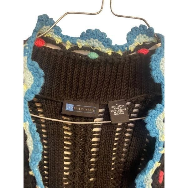 Special offer  Black and blue granny crocheted cardigan 3/4 sleeve size large P7acvAIqf all for you