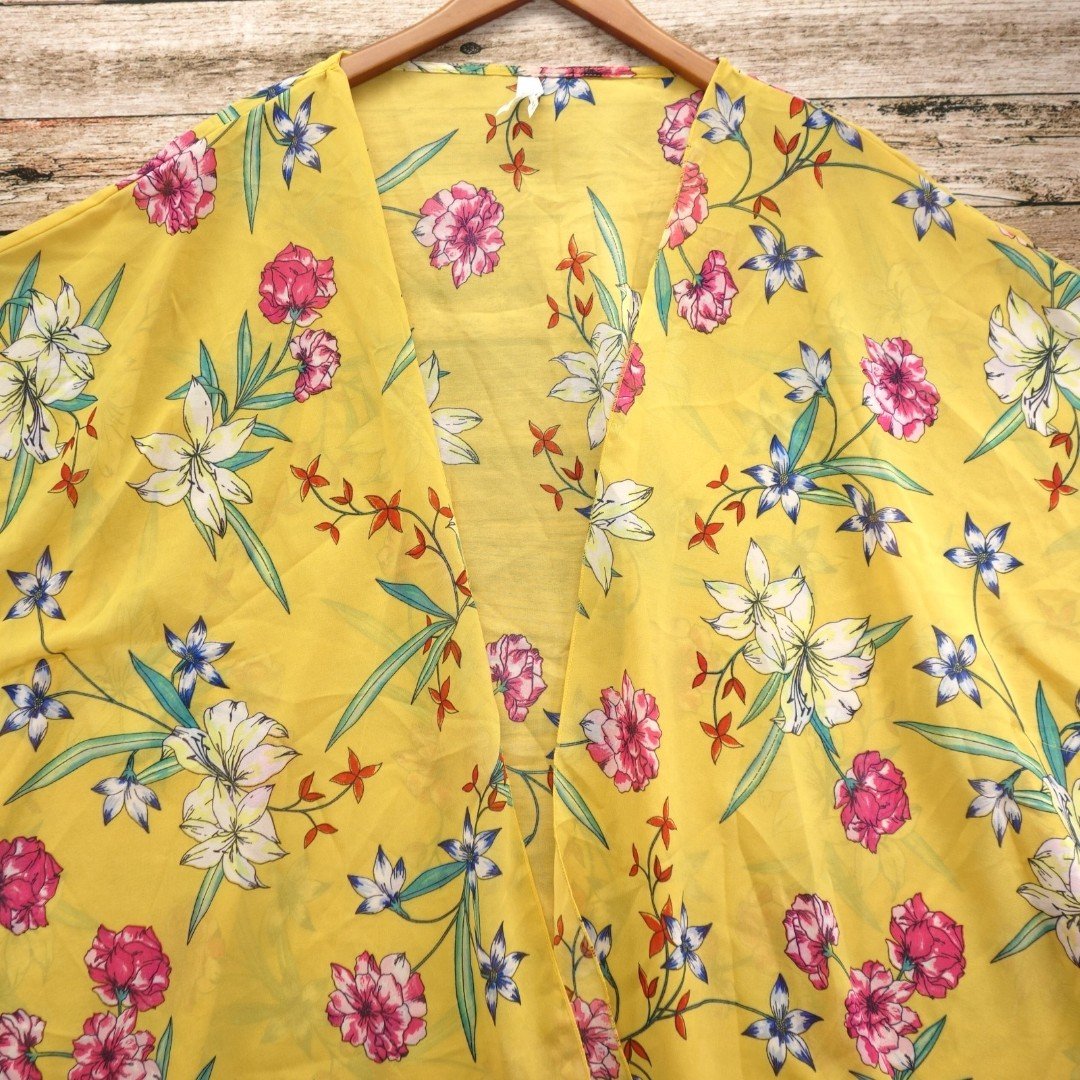 Simple Live 4 Truth Women´s Size 3X Yellow Floral Kimono Cover Up #1648 h6cyx8KUm Fashion