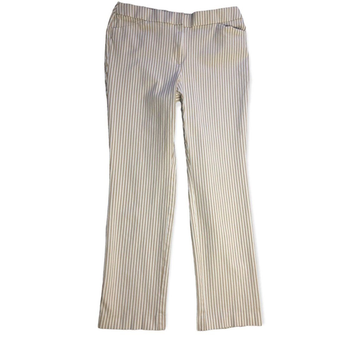 Great Chico´s Tan White Striped Straight Leg Crop 