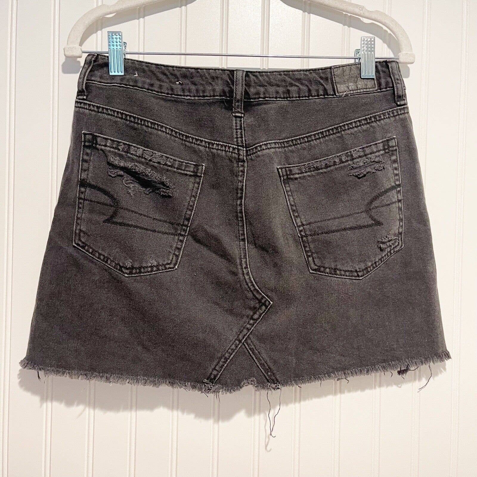 the Lowest price American Eagle Black Denim Skirt Button Fly Distressing Size 6 pAhNH5JzH Novel 