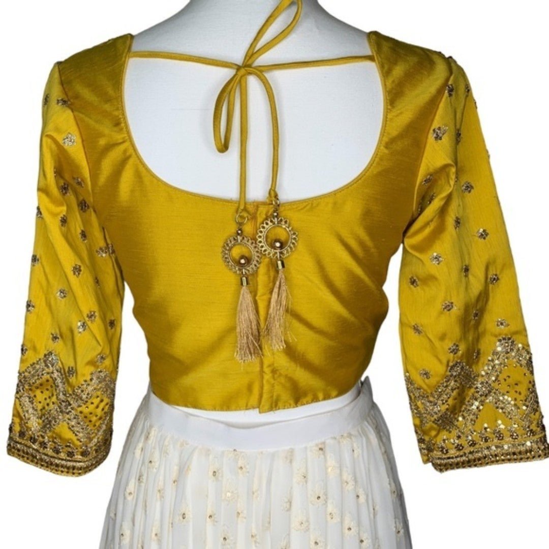 Beautiful NEW Indian Lehenga Choli Dupatta Set Embroidered Sequin Rhinestones Yellow White OYzjjQBXz outlet online shop