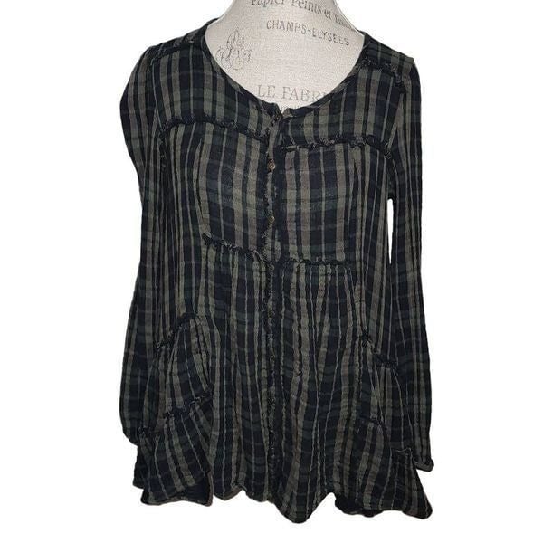 Elegant Free People Womens Whistle While You Work Green Plaid Swing Tunic Top Small M3S2bdkOU for sale