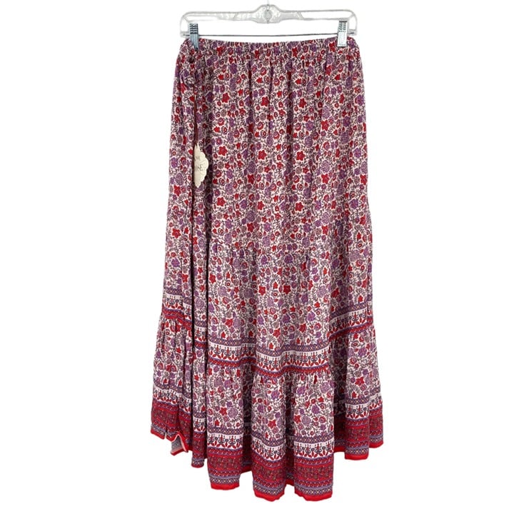 good price Knox Rose Red Boho Floral Tiered Maxi Skirt XXL Peasant Pull On Draw String OYSGQuPzl US Sale