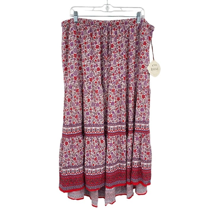 good price Knox Rose Red Boho Floral Tiered Maxi Skirt XXL Peasant Pull On Draw String OYSGQuPzl US Sale