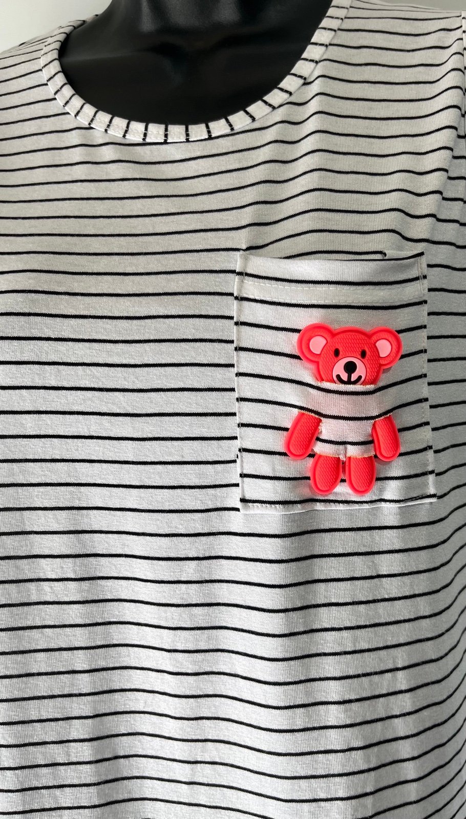 The Best Seller Arcan Womens Black & White Stripped Top With Pink Teddy Bear Size S-M NWT jcatkyCnj Cheap