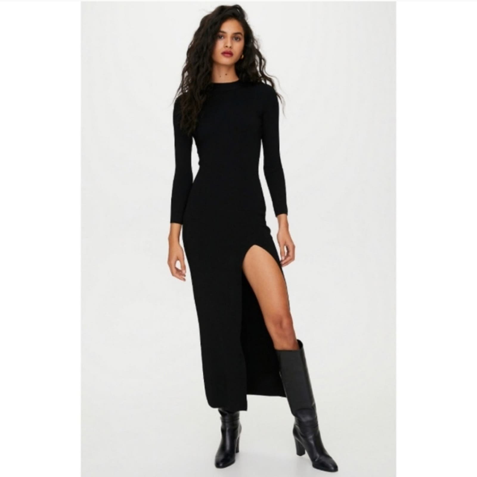 floor price Aritzia Babaton Womens Size Large Mockneck Slit Dress Black Knit Maxi pAHjmyD4W Cheap