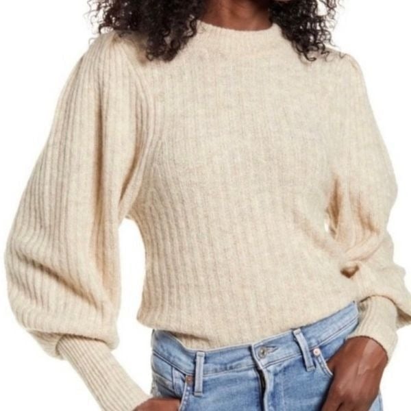 Cheap Leith NWT Cream Puff Sleeve  Ribbed Sweater XS GT