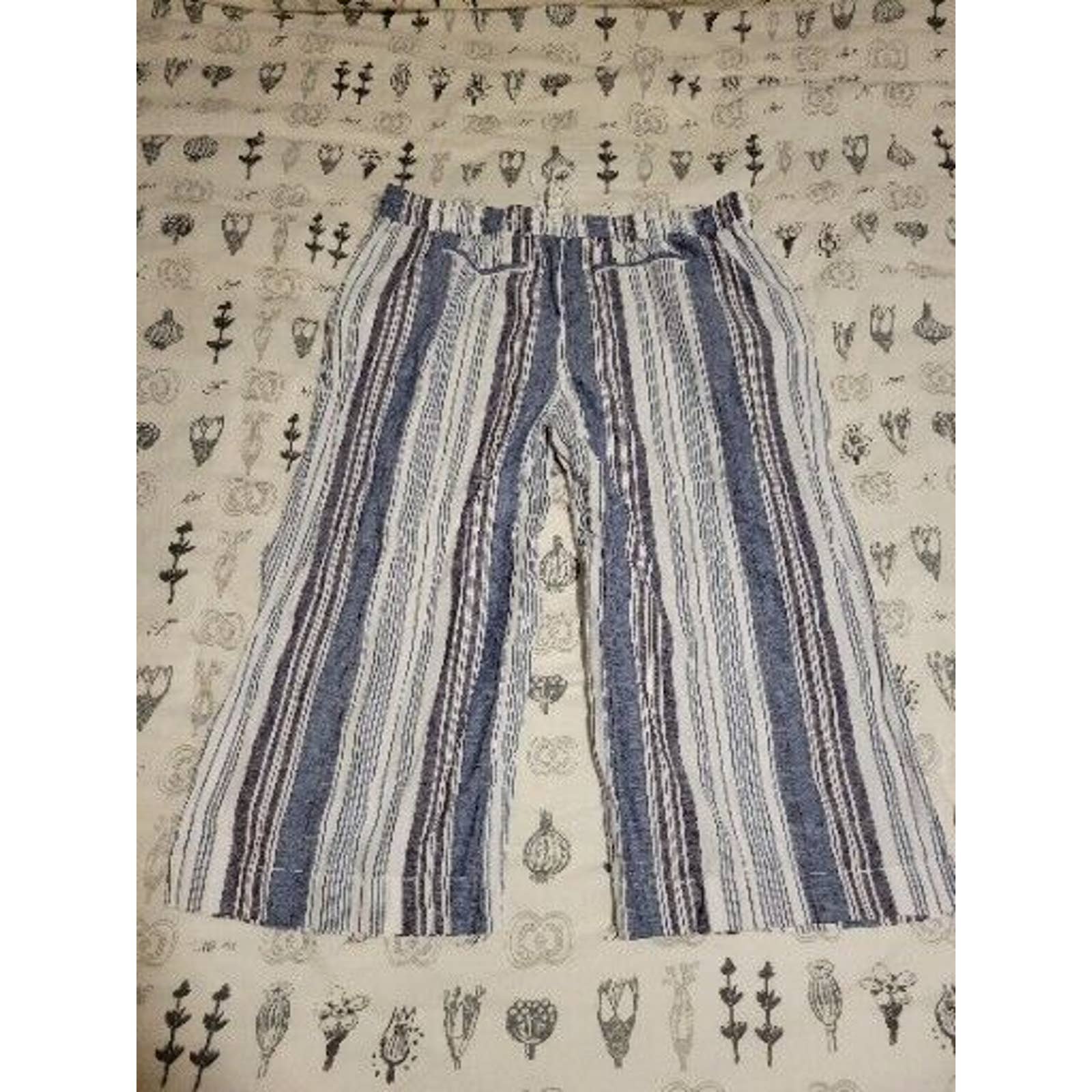 Buy Beach Lunch Lounge Linen Pants Womens Blue Stripe Cropped Wide Leg 2XL EUC NICE! ji33l8b14 Factory Price
