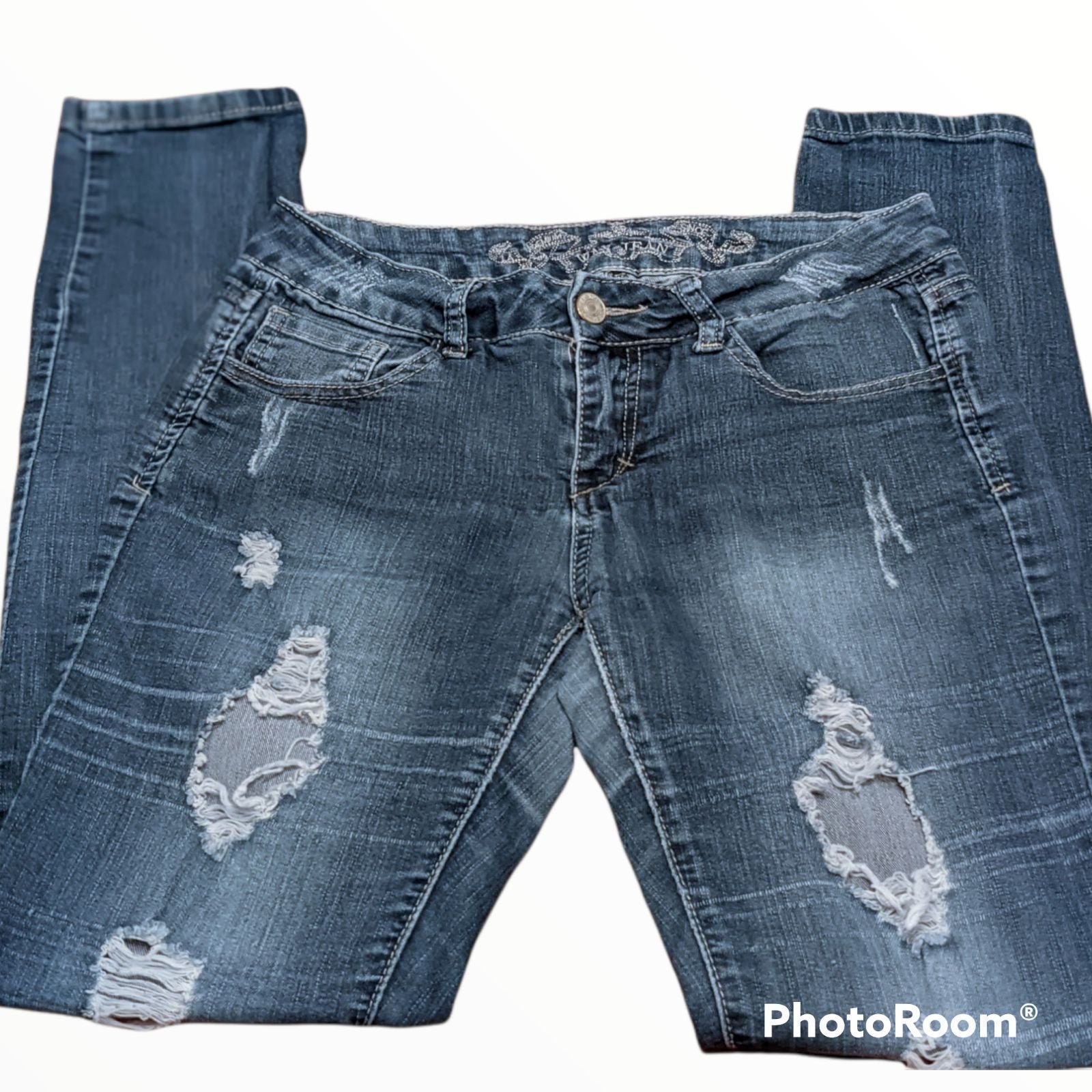 Simple JeansWax Jeans Woman Low Rise Dark Distressed Jeans sz 7 (Junior) PaO3JtFdZ US Outlet