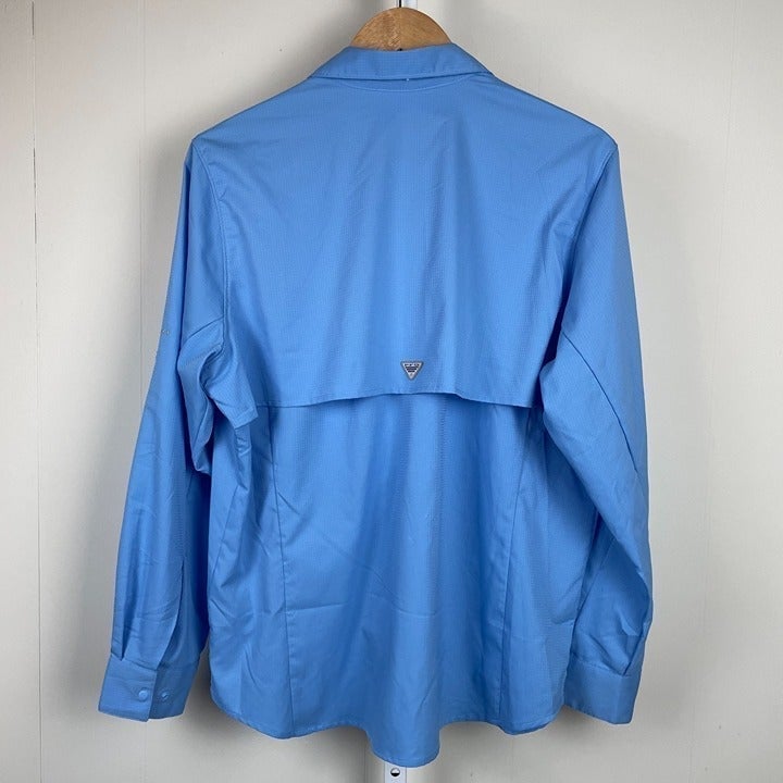 Custom Columbia PFG Long Sleeve Shirt Top Snap Front Long Sleeves Light Blue Womens XL k2HFRglUd on sale