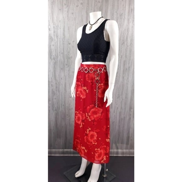 Factory Direct  90s Y2K Red Maxi Skirt Floral Vintage G