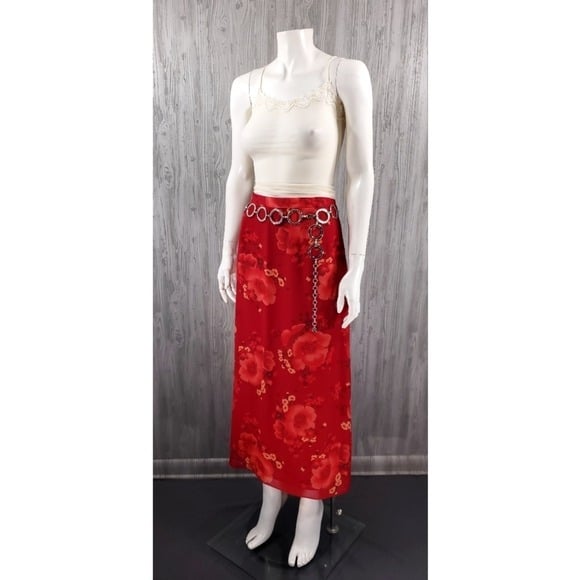 Factory Direct  90s Y2K Red Maxi Skirt Floral Vintage Grunge Boho Shabby Chic FfYmJlx66 Store Online