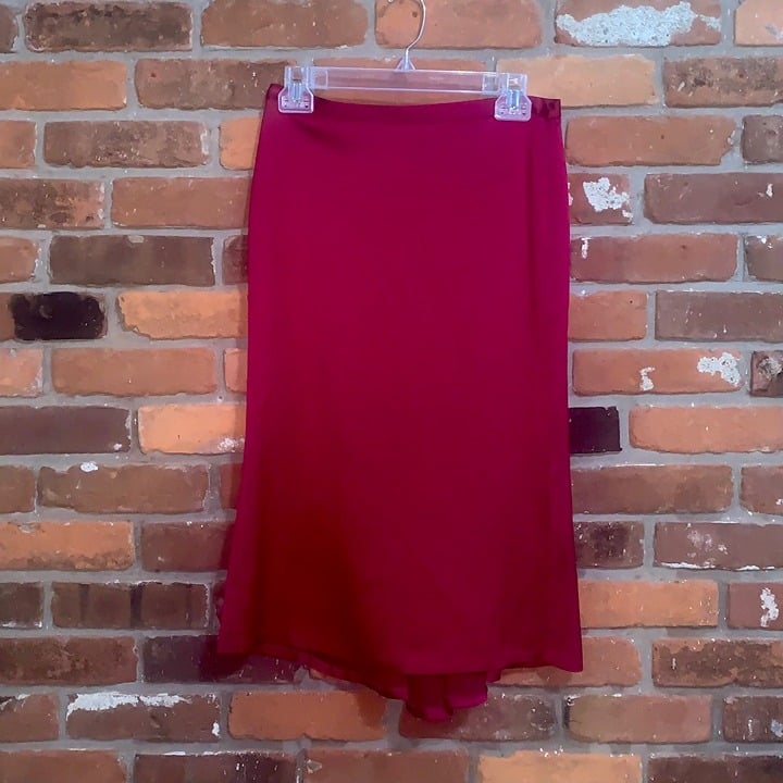 Amazing French Connection Red Silky Midi Skirt With Ruffle Back Hem Size 4 fNxbbunIo Novel 