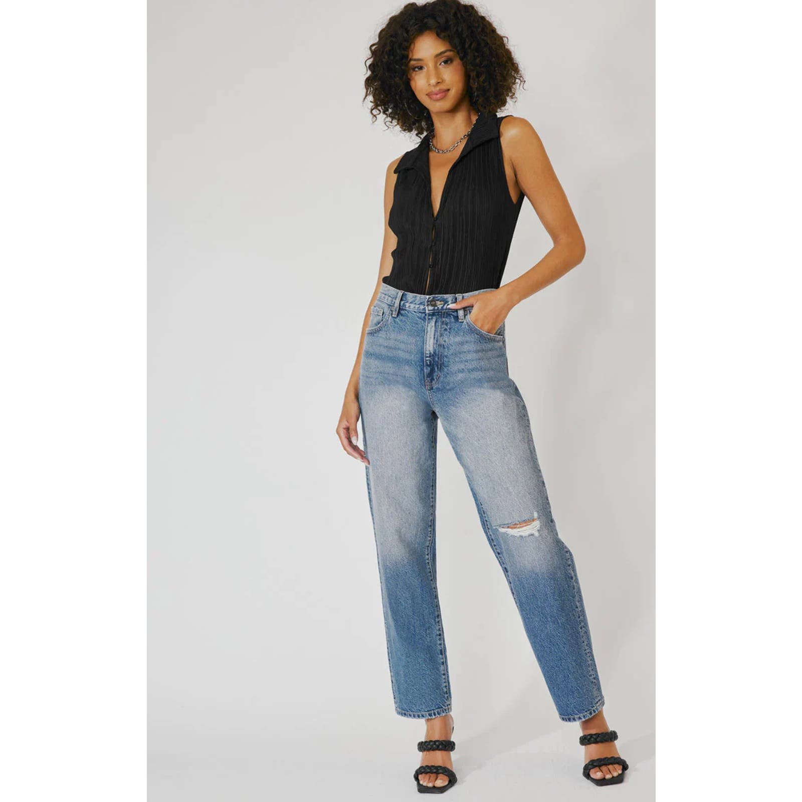 floor price Kancan Quincy High Rise Dad Jeans Blue 100%