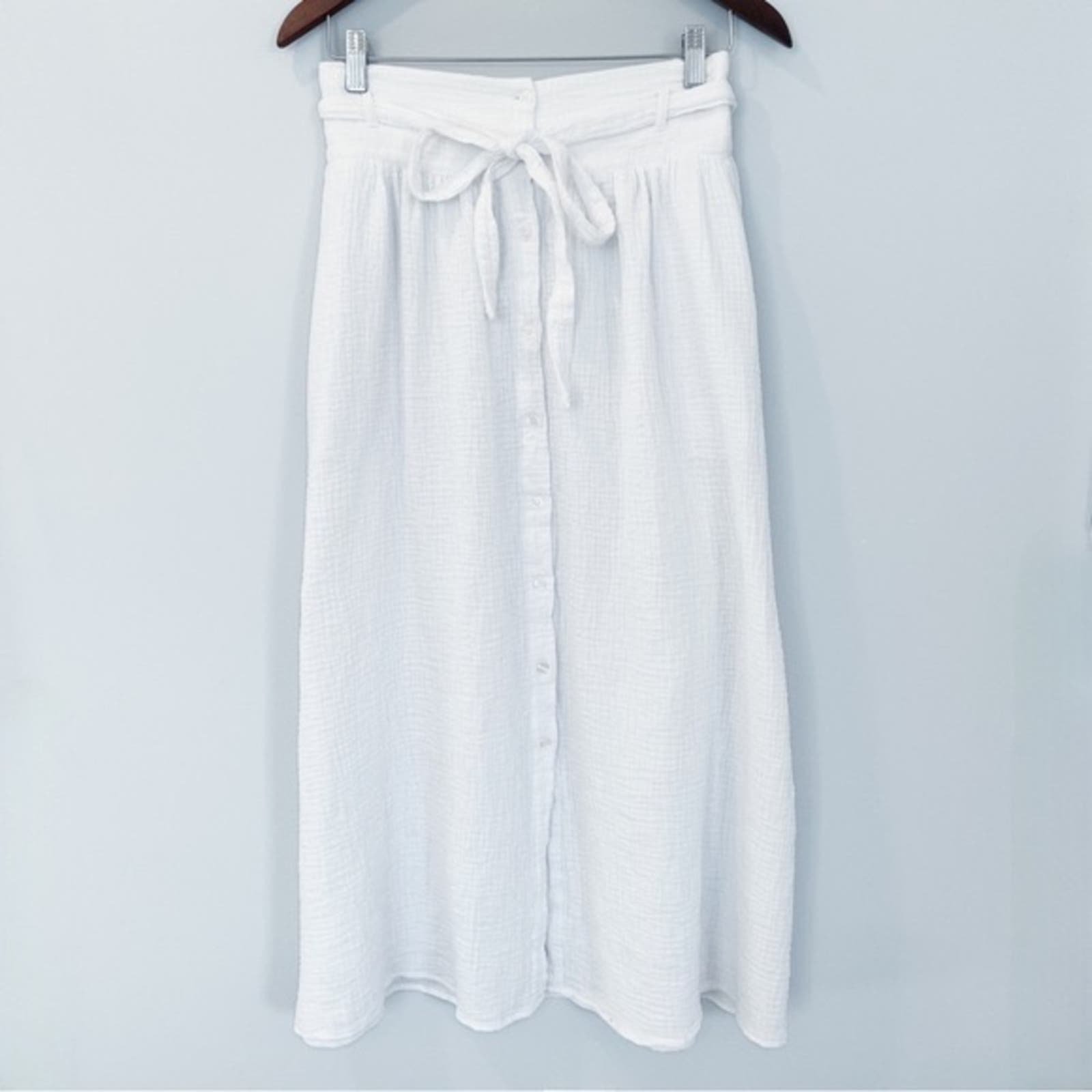 Exclusive Joie Button Front Tie Waist Midi Skirt White 