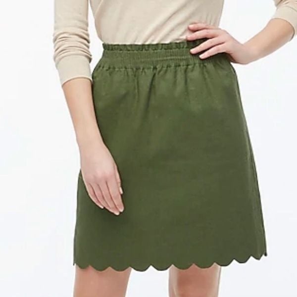 high discount J. Crew Olive Green Linen Blend Scalloped Hem Mini Skirt n41QeUhRw all for you
