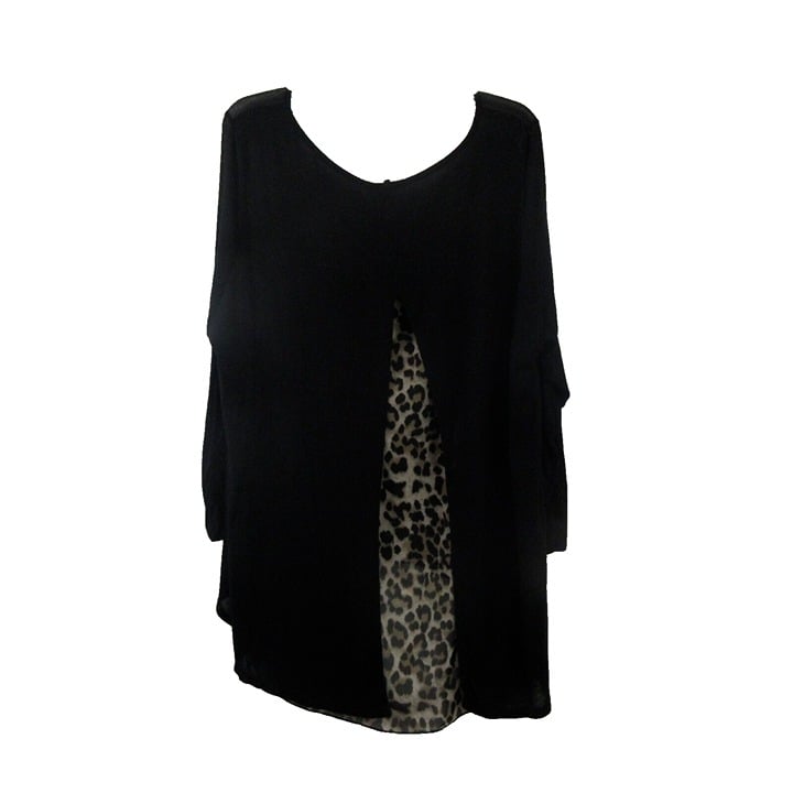 Stylish Julie´s Closet Tunic Top Plus Sz 4X High Low Hem Long Sleeve Black Animal Print IjGtPDhn5 well sale