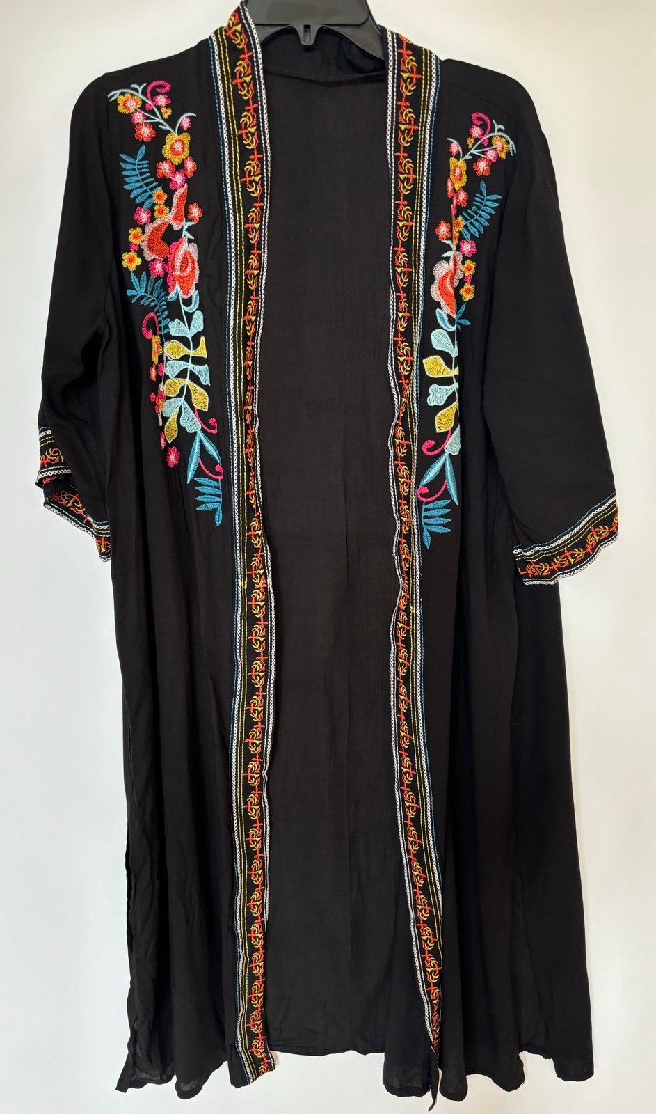 Personality Black Kimono Floral Embroidered Beach Cover Up One Size FlcD8xLUf Novel 