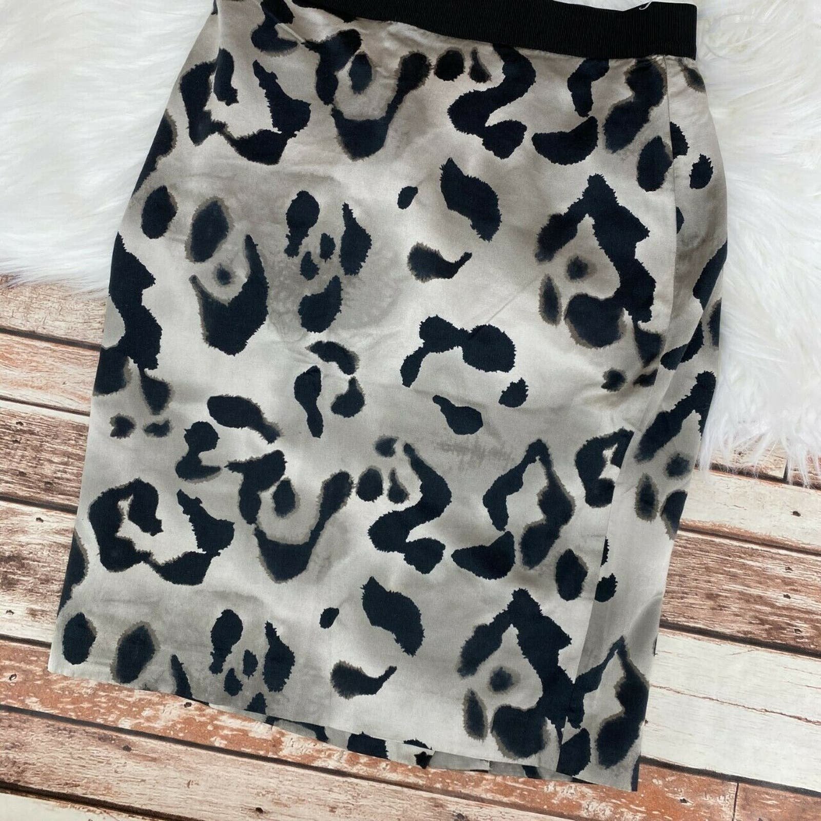 Comfortable Ann Taylor Women´s Leopard Print Pencil Skirt Sz 0 Black Tan Silk Elastic Waist GPMRRIYiU Fashion