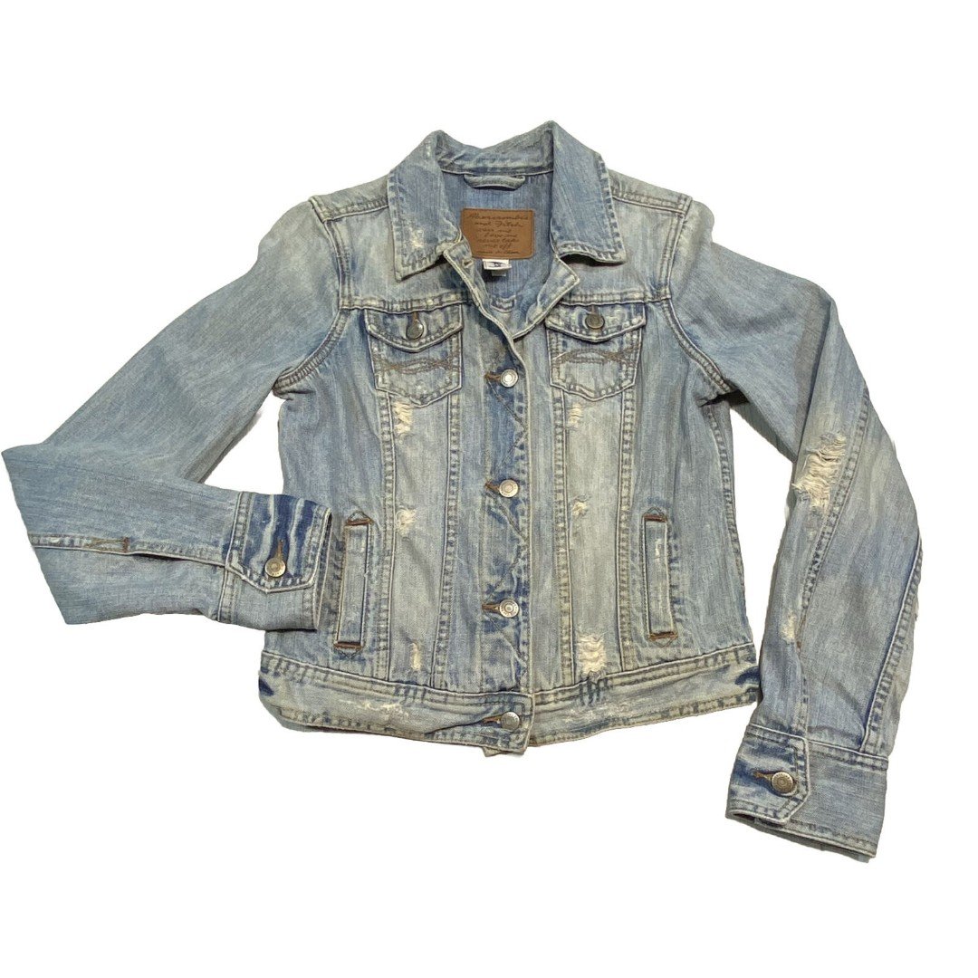 reasonable price Abercrombie & Fitch Jean Jacket Women’s Medium Button Up Distressed Denim Blue j20shTZ9H Fashion