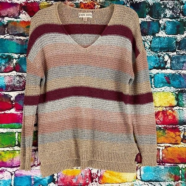 where to buy  Knox Rose Knit V-Neck Striped Pullover Sweater Size Small Boho MimPaQn0g Factory Price