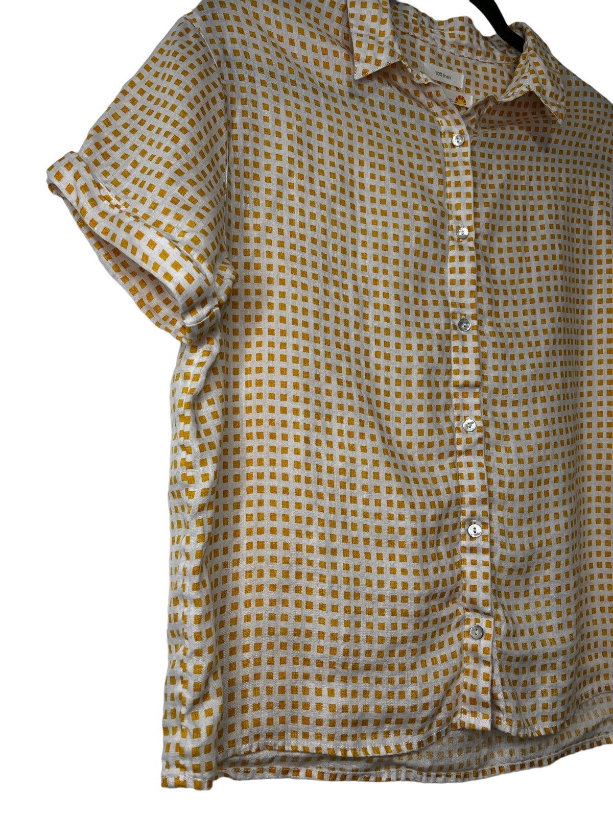 large discount C&C California 100% Linen Gingham Orange and White Button Down Short Sleeve Top peeXdU667 online store