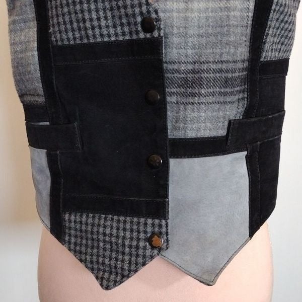 Fashion Vintage Brandon Thomas Black Grey Leather Patchwork Vest Small LwMv9hHR0 Low Price