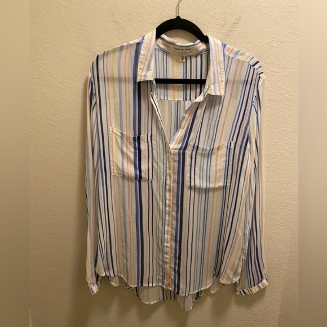 Custom Anthropologie Cloth & Stone Striped Lightweight Button Front Shirt Size XL kfpyPXHUl outlet online shop