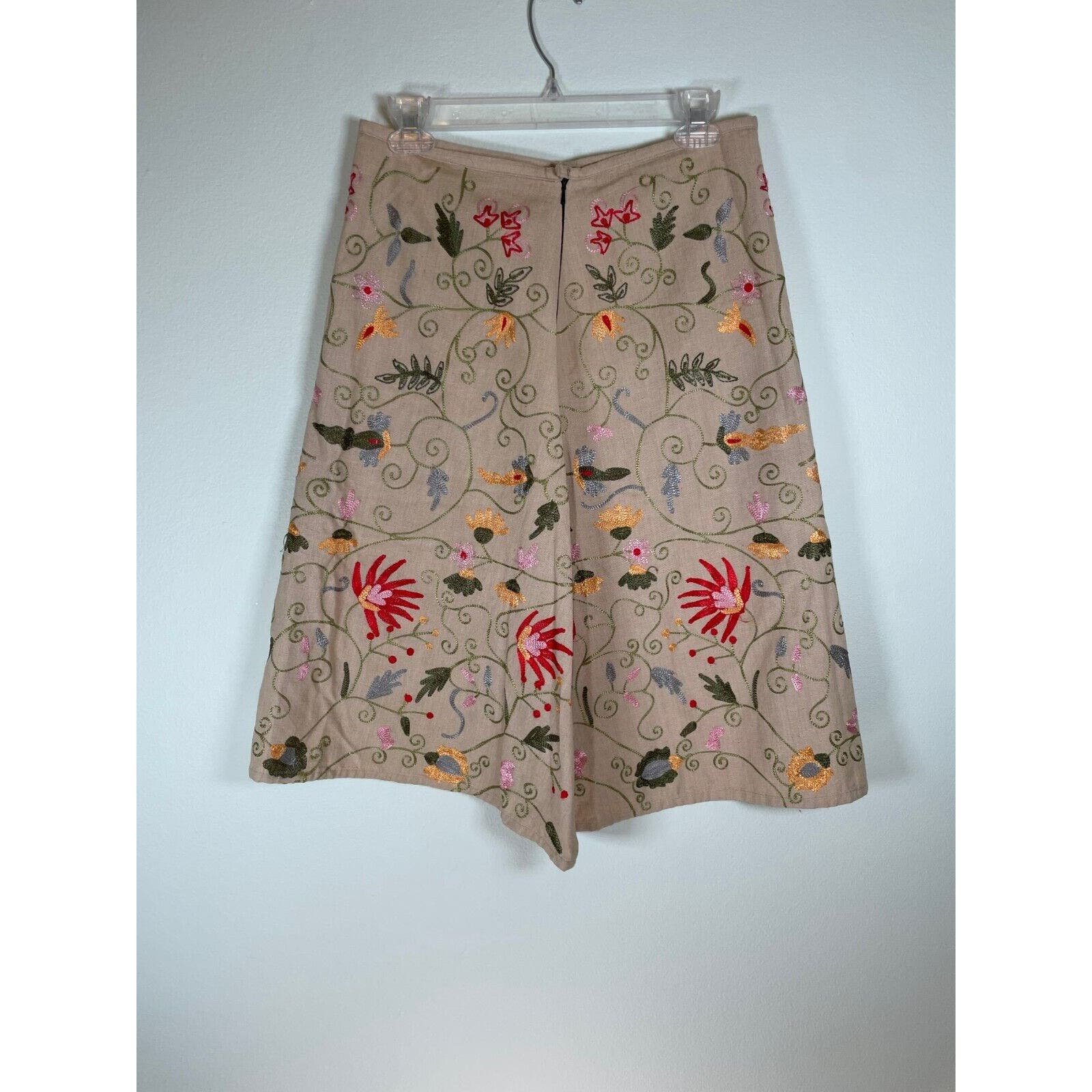 Fashion Vintage Womens Skirt Size 10 Tan Floral Embroidered Linen Cottagecore Boho 70s P9r5ztqA9 Online Exclusive