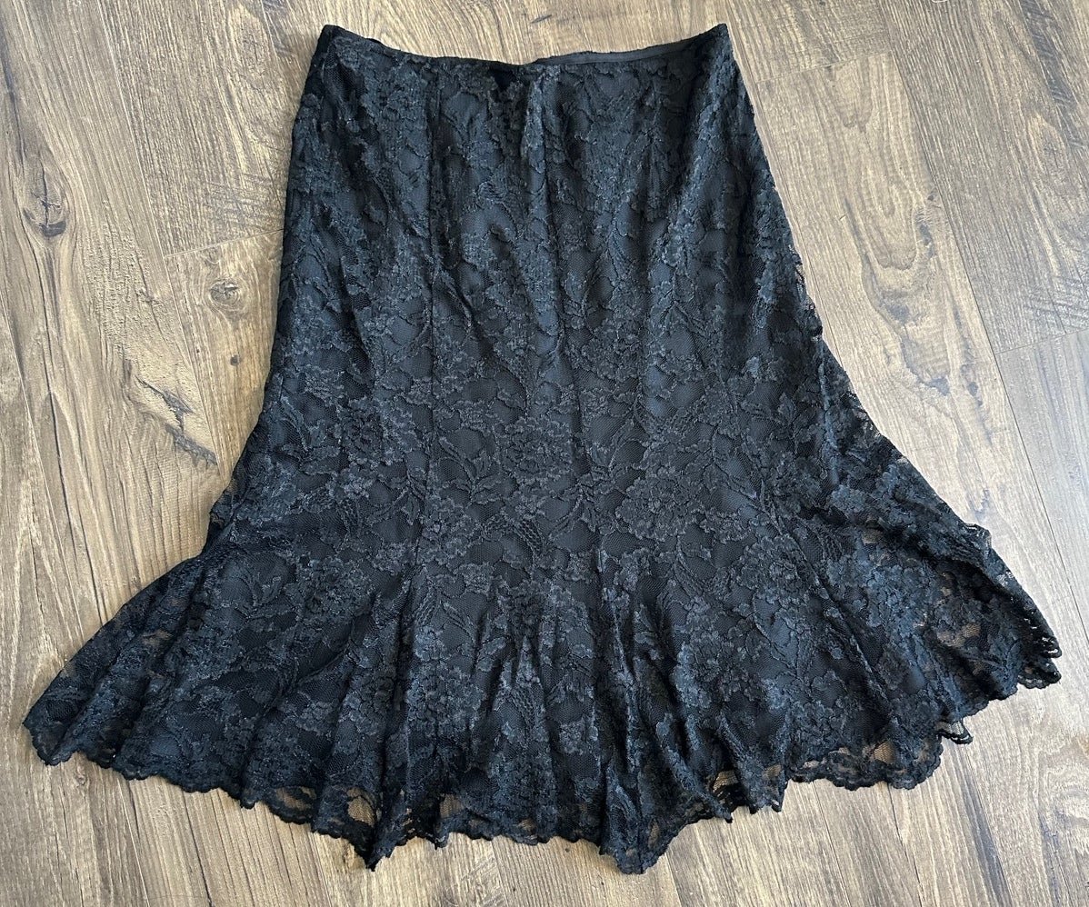 Special offer  90s Vintage Y2K Black Floral Lace Midi Skirt O0yXefDz6 outlet online shop