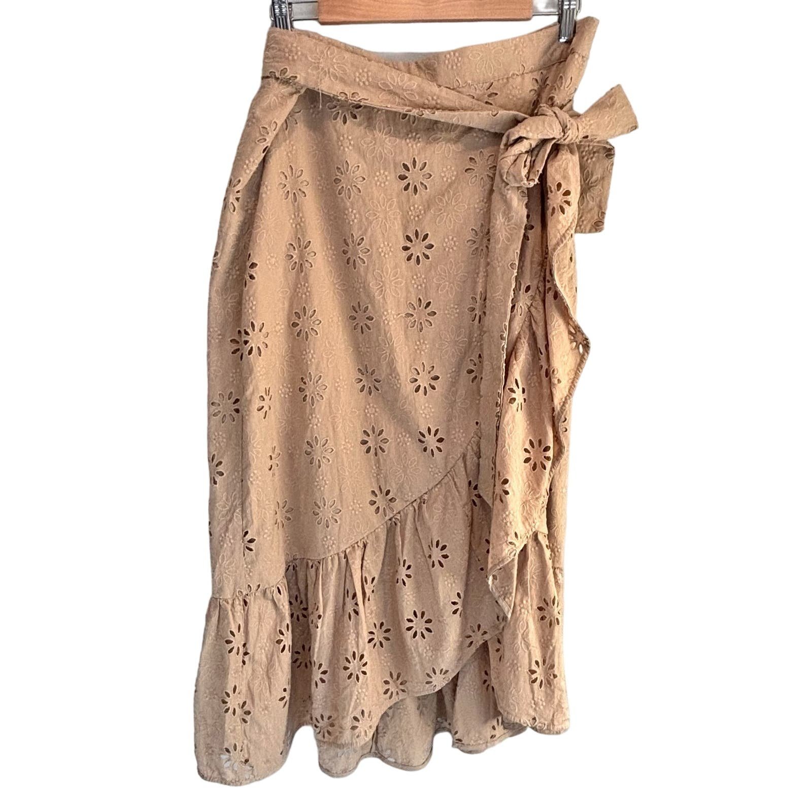 Nice Ann Taylor NWT Tan Eyelet Faux Wrap Midi Skirt - size 14 hPUqKrRbn Store Online